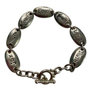 925 Sterling Silver Virtues Link Bracelet Love Truth Charity Joy Toggle Clasp
